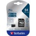Karta VERBATIM MicroSDXC 64GB Pro, U3 + adaptér