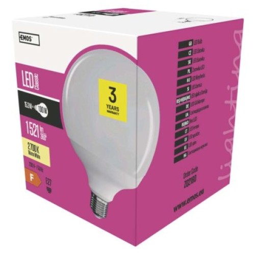 LED žiarovka Classic Globe / E27 / 15,3 W (100 W) / 1 521 lm / teplá biela