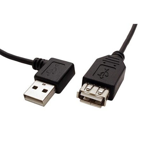 Kábel USB 2.0 A-A 30 cm prodlužovací, lomený vpravo, černý