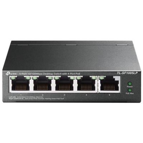 TP-Link TL-SF1005LP switch  5x 10/100Mbps 4x PoE 802.3af (až 15,4W/port) PoE budget 41W