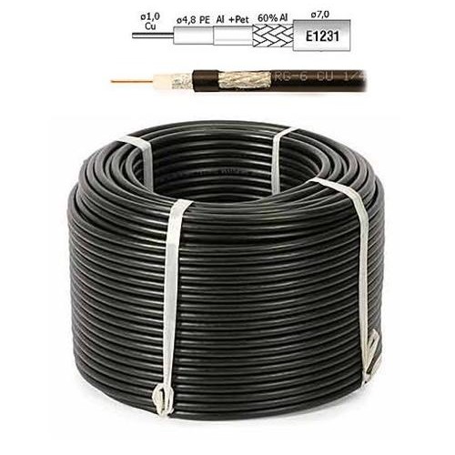 Kábel Koaxiální kabel RG6 Cu PE (75 ohm) - 100 m venkovní černý
