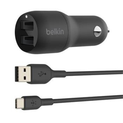 Belkin 24W Duální USB-A nabíječka do auta + 1m USB-C kabel, černá
