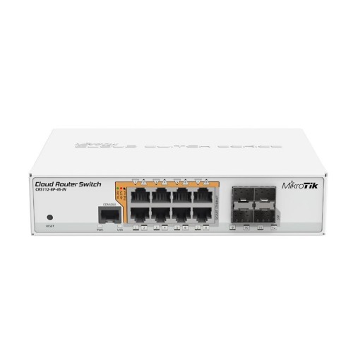 Switch Mikrotik CRS112-8P-4S-IN with QCA8511 128MB, 8xGLAN w PoE-out, 4xSFP, ROS L5, desktop case, PSU