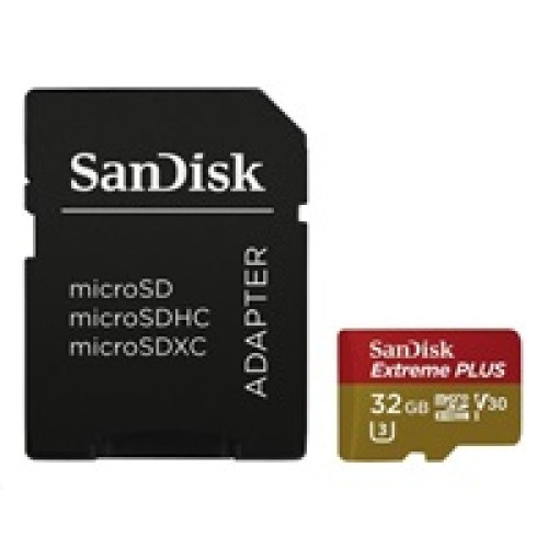 Karta SanDisk MicroSDHC 32GB Extreme PLUS (10MB/s, UHS-I V30, Rescue Pro Deluxe) + adaptér