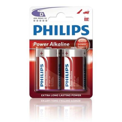 Philips baterie D PowerLife, alkalická - 2ks
