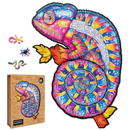 Puzzle Puzzler drevené, farebné - Hypnotický chameleón