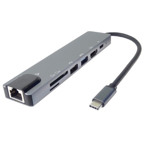 Adaptér USB-C na HDMI + USB3.0 + USB2.0 + PD + SD/TF + RJ45