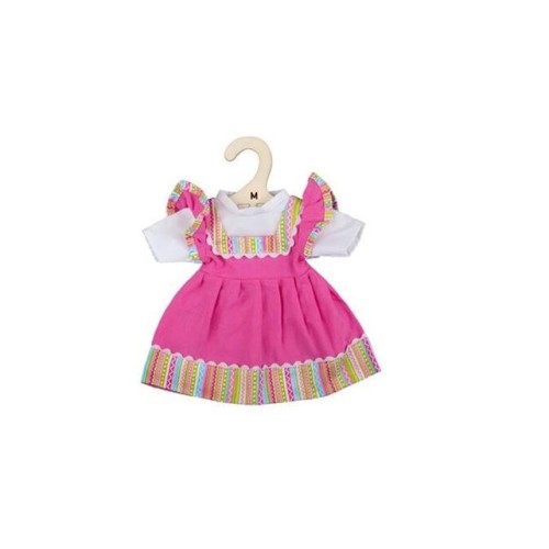 Hračka Bigjigs Toys Ružové šaty s pruhovaným lemovaním pre bábiku 34 cm
