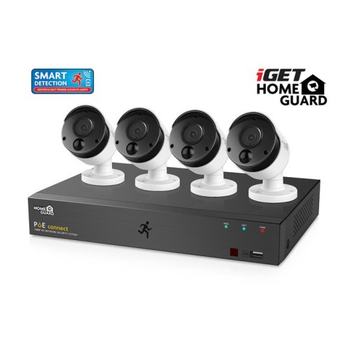 Kamerový set iGET HOMEGUARD HGNVK85304 systém s PoE napájaním, 8kanálové NVR + 4x HGNVK930CAM FHD kamera