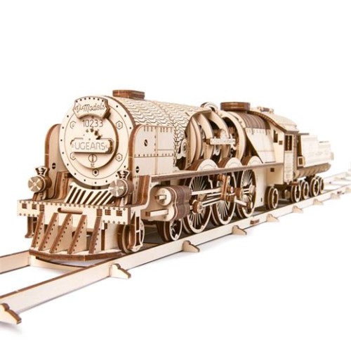 Hračka Ugears 3D drevené mechanické puzzle V-Express parná lokomotíva 4-6-2 s tendrom