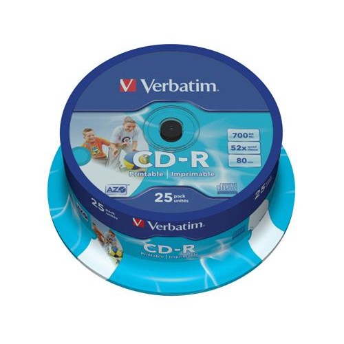 Médium Verbatim CD-R 700MB 80 min 52x Crystal Printable 25-cake