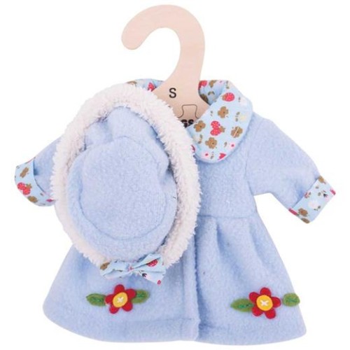 Hračka Bigjigs Toys Modrý kabátik s klobúčikom pro panenku 28 cm