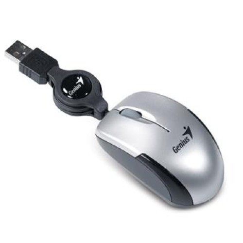 Myš GENIUS Micro Traveler V2, kráblová, 1200 DPI, USB, strieborná