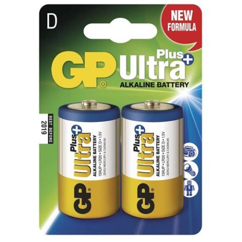 Batéria GP Ultra Plus Alkaline D, (LR20, veľký monočlánok), 2ks