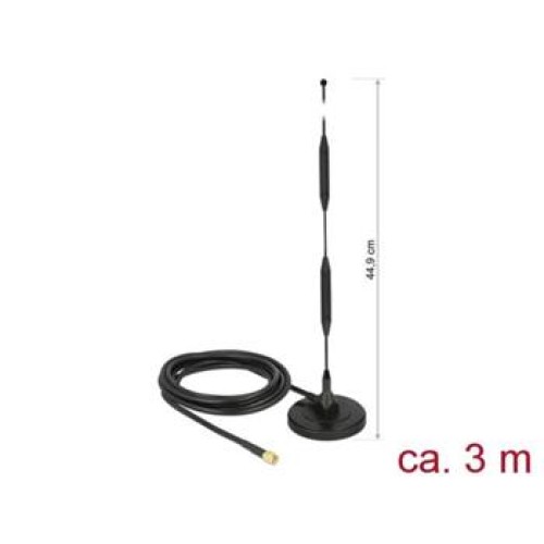 Delock LTE Anténa SMA samec 5 dBi všesměrová pevná s magnetickou základnou a připojovací kabel (RG-58, 3 m)