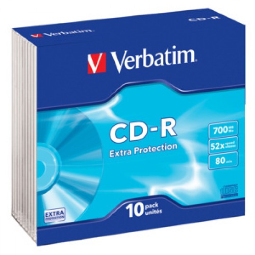 CD-R VERBATIM DTL 700MB 52X Slim box 10ks/bal.*extra Protection*biely povrch