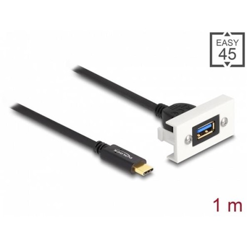Delock Modul Easy 45 SuperSpeed USB 10 Gbps (USB 3.2 Gen 2) ze zásuvky USB Typu-A na zástrčku USB Type-C™ s krátkým kabe