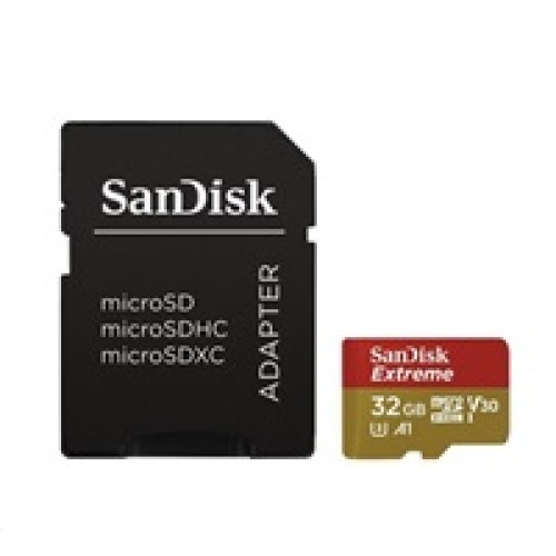 Karta SanDisk MicroSDHC 32 GB Extreme (100 MB/s, Class 10 UHS-I V30, pre akčné kamery) + adaptér