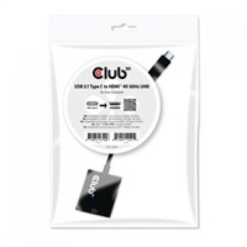 Aktívny USB adaptér Club3D 3.1 Typ C na HDMI 2.0 UHD 4K60Hz HDR, 17 cm