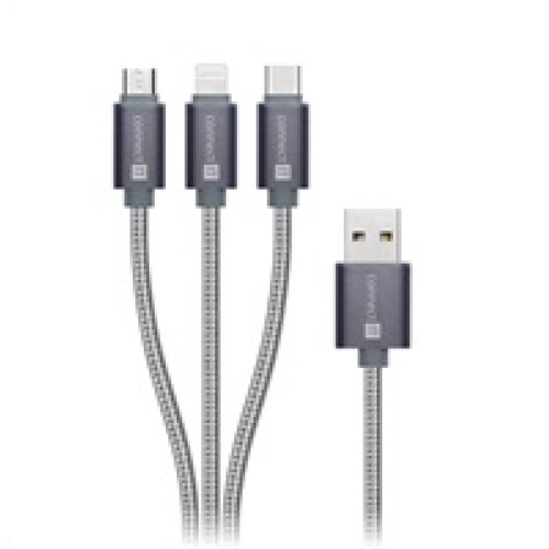 CONNECT IT Wirez 3v1 USB-C & Micro USB & Lightning, strieborná sivá, 1,2 m