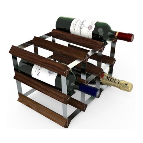 Stojan RTA na víno 9 lahví, tmavá borovice – pozinkovaná ocel / rozložený