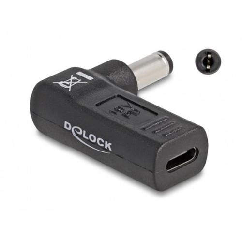 Delock Adaptér na kabel na nabíjení laptopu, ze zásuvky USB Type-C™ na zástrčku 5,5 x 2,1 mm, úhlový 90°