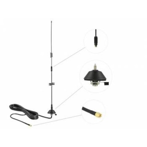 Delock LTE Antenna SMA plug 5 - 7 dBi fixed omnidirectional with mounting base and connection cable RG-58 3 m wall mount