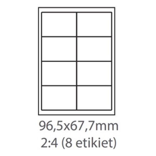 etikety ECODATA Samolepiace 96,5x67,7 univerzálne biele 8ks/A4 (1000 listov A4/bal.)