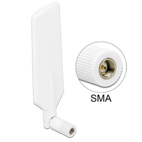 Delock LTE WLAN Dual Band anténa SMA 1 ~ 4 dBi všesměrová otočná s flexibilním kloubem bílá