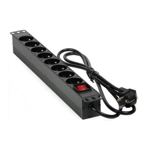 Rozvodný panel MHPower PDU-FR4K8 19" 8x230V, 16A, 4000W, čierny, kábel 1,8m, hliníkový