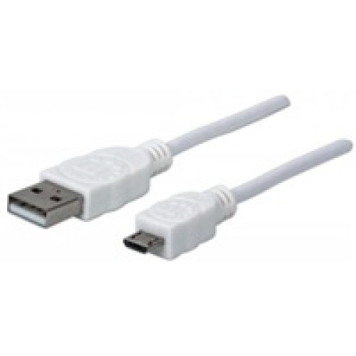 MANHATTAN Pripojovací kábel USB 2.0 A samec / Micro-B samec, 1.8 m, biela