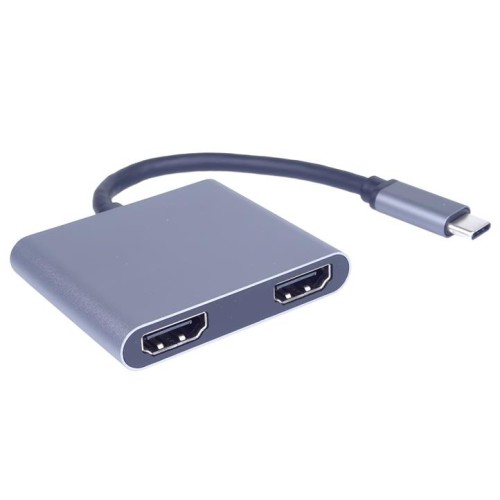 Adaptér MST USB-C na 2x HDMI USB3.0, PD, rozlíšenie 4K a FULL HD 1080p