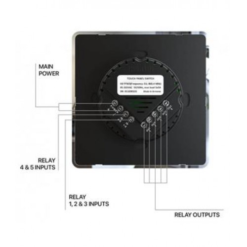 HELTUN Touch Panel Switch Quinto (HE-TPS05-MKK), Z-Wave nástenný vypínač 5 tlačidiel, Čierny