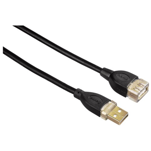 Hama USB 2.0 A-A predlžovací kábel 1,8 m, pozlátený, čierny