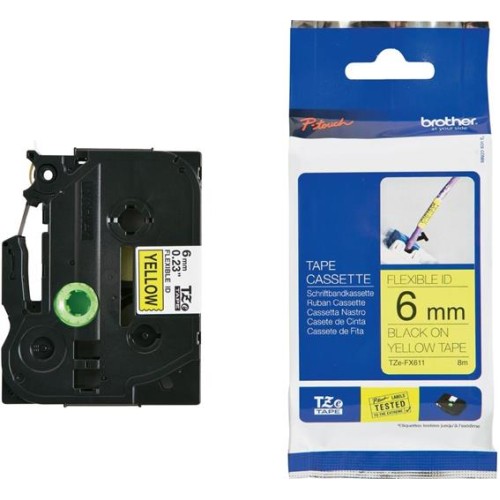 Páska Brother TZE-FX611, 6mm, žlutá/černá, s flexibilní páskou, délka 8m