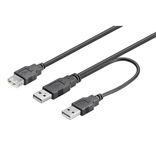 Kábel napájecí USB Y, 2x A(M) + A(F), 0,3m
