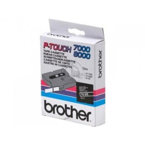 páska BROTHER TX315 biele písmo, čierna páska Tape (6mm)