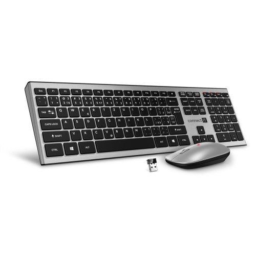 Set klávesnica + myš Connect IT Combo bezdrôtová strieborná (+1x AAA +1x AA batéria zadarmo), CZ + SK layout