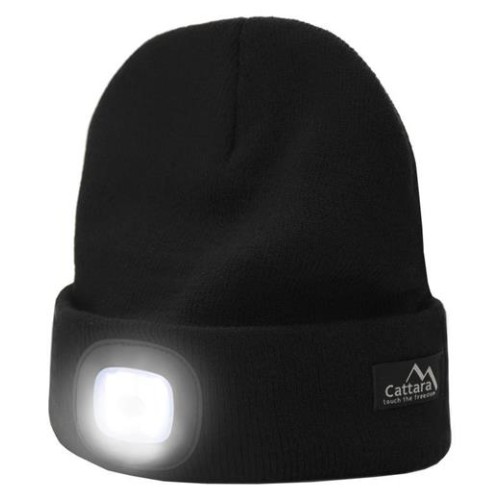 LED čelovka Cattara čiapka BLACK s LED svietidlom USB nabíjanie