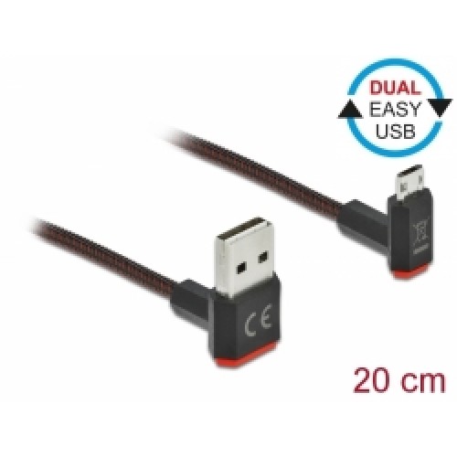 Delock Kabel EASY-USB 2.0 Typ-A samec na EASY-USB Typ Micro-B samec pravoúhlý nahoru / dolů 0,2 m černý