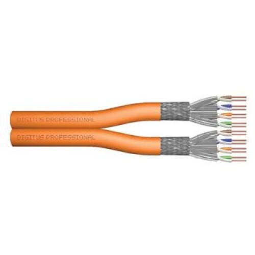 Digitus Instalační kabel CAT 7 S-FTP, 1200 MHz Dca (EN 50575), AWG 23/1, 100 m kroužek, duplex, barva oranžová
