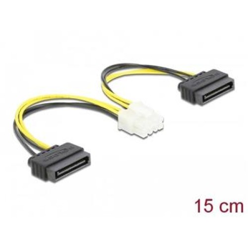 Delock Napájecí kabel ze zástrčkového konektoru SATA 2x 15 pinů na osmipinový zástrčkový konektor EPS, 15 cm