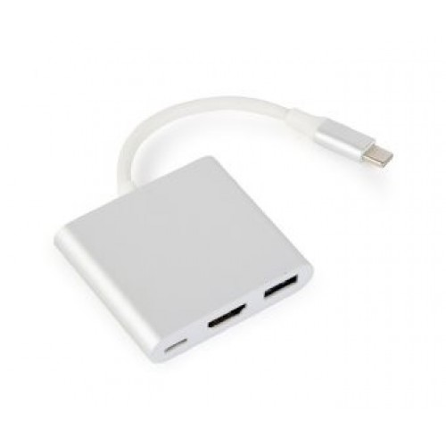 USB hub typ C, multi adaptér - HDMI / USB 3.0 / USB typ C,  strieborný, GEMBIRD