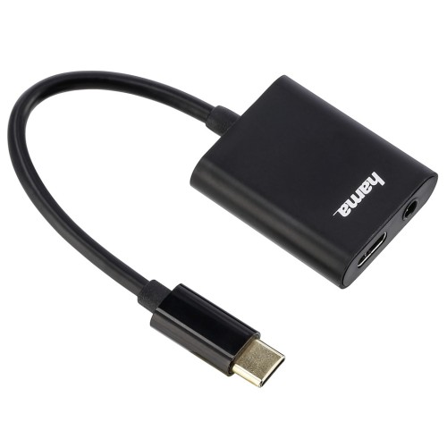 Hama USB-C audio adaptér s napájaním, aktívny, typ C vidlica - jack zásuvka + C zásuvka