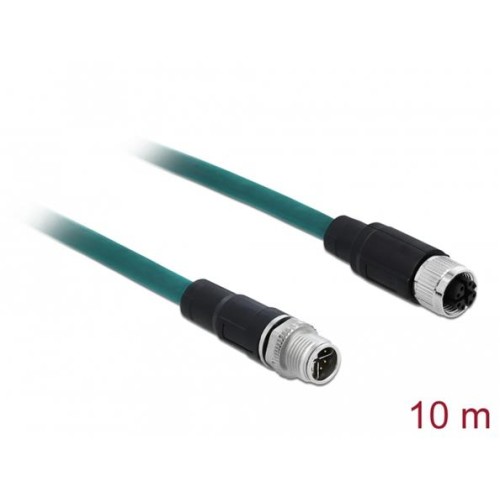 Delock Síťový kabel M12, 8 pin, s kódováním X, samec na samice, PUR (TPU), 10 m