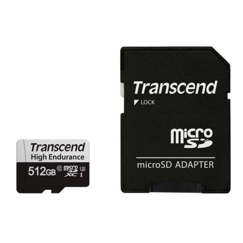 Transcend 512GB microSDXC 350V UHS-I U1 (Class 10) High Endurance paměťová karta, 95MB/s R, 45MB/s W