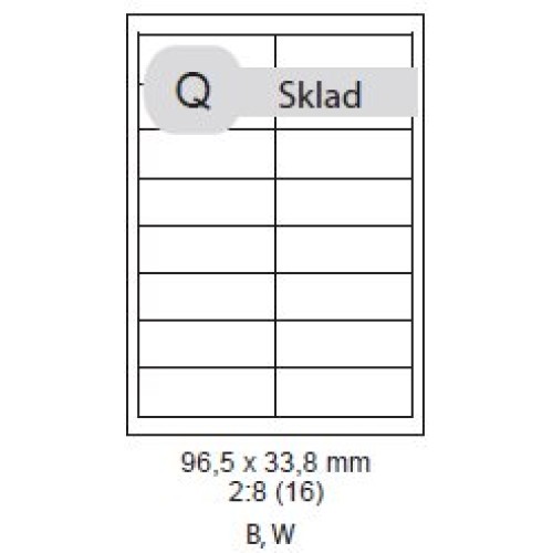 etikety ECODATA Samolepiace 96,5x33,8 univerzálne biele 16ks/A4 (1000 listov A4/bal.)