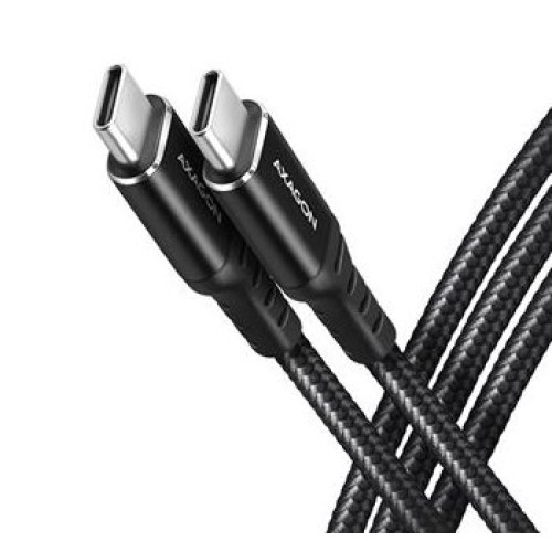 AXAGON BUCM-CM20AB, HQ kabel USB- typ C <-> USB- typ C, 2m, USB 2.0, PD 60W 3A, ALU, opletený, čierný