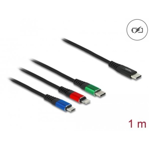 Delock Nabíjecí kabel USB 3 v 1 USB Type-C™ na Lightning™ / Micro USB / USB Type-C™, 1 m