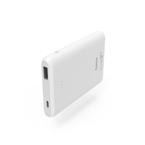 Hama SLIM 5HD, powerbanka, 5000 mAh, 1 A, výstup: USB-A, biela